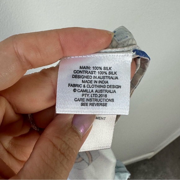 Camilla Light Blue Floral Wide-Leg Silk Pants - Picture 12 of 14